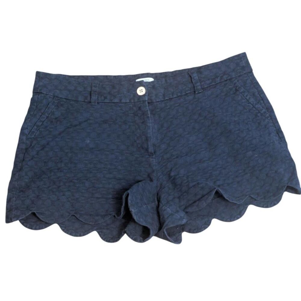 CROWN & IVY Scalloped Preppy Coastal Shorts Blue Shelby Textured Jacquard sz 14